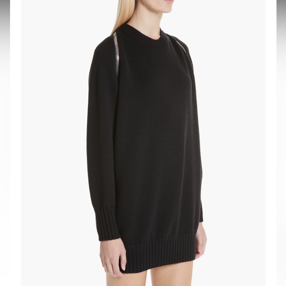 Alexander Wang Merino Wool Zip Shoulder Sweater Dress Gray Chunky Relaxed